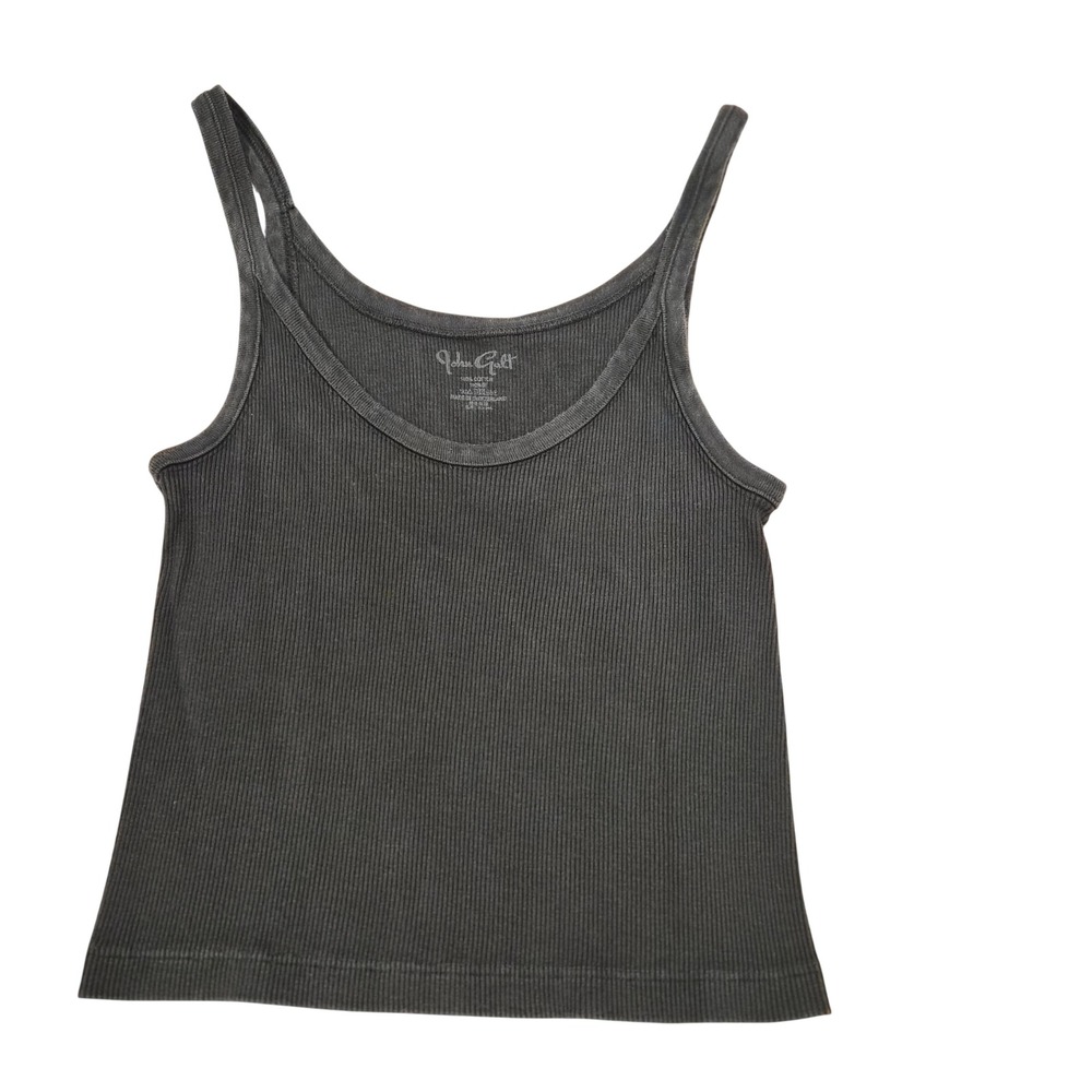 John Galt Brandy Melville Ribbed Tank Top Black Charcoal Cotton Scoop Neck OS